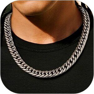 Men's 12mm Silver 14K Gold Plated Stainless Steel Miami Cuban Chain Necklaces